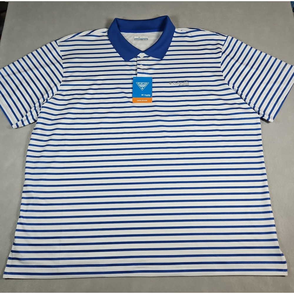 Columbia PFG Mens Blue White Striped Vented Omni-Shade Fishing Shirt XXL NWT